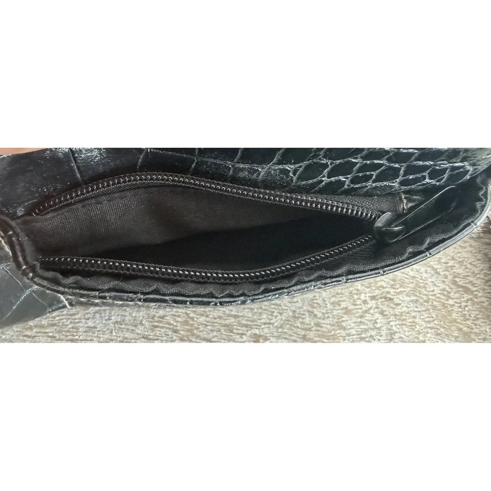 Women's Black Faux Crocodile Wristlet Wallet w/ Organization Makeup Accessories